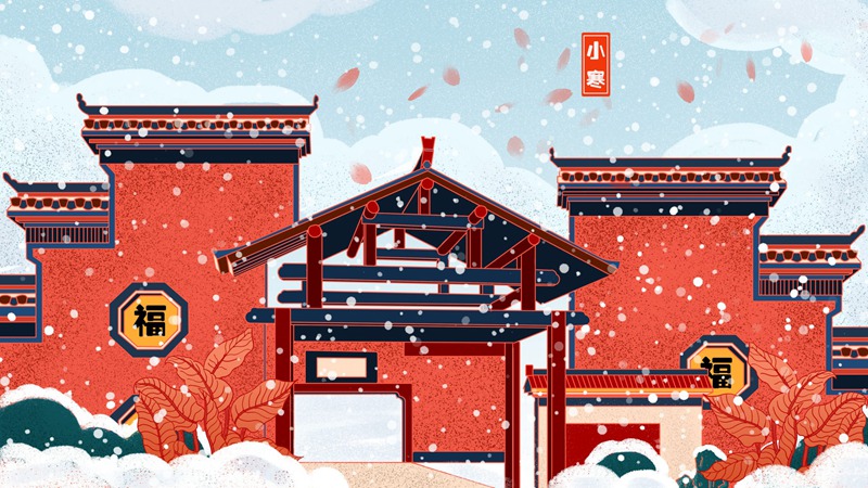 中国风中式古典国潮手绘风景古建筑鱼龙海报插画PSD模板 图片素材 第7张