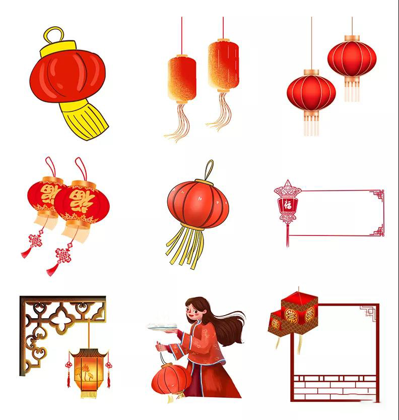 春节PS中国风手绘卡通元素传统复古红灯笼装饰PNG免扣素材 图片素材 第4张