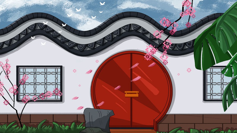中国风中式古典国潮手绘风景古建筑鱼龙海报插画PSD模板 图片素材 第10张
