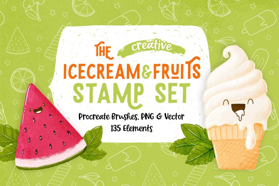Procreate笔刷-冰淇淋和水果插画图案笔刷素材下载 Procreate资源 第1张