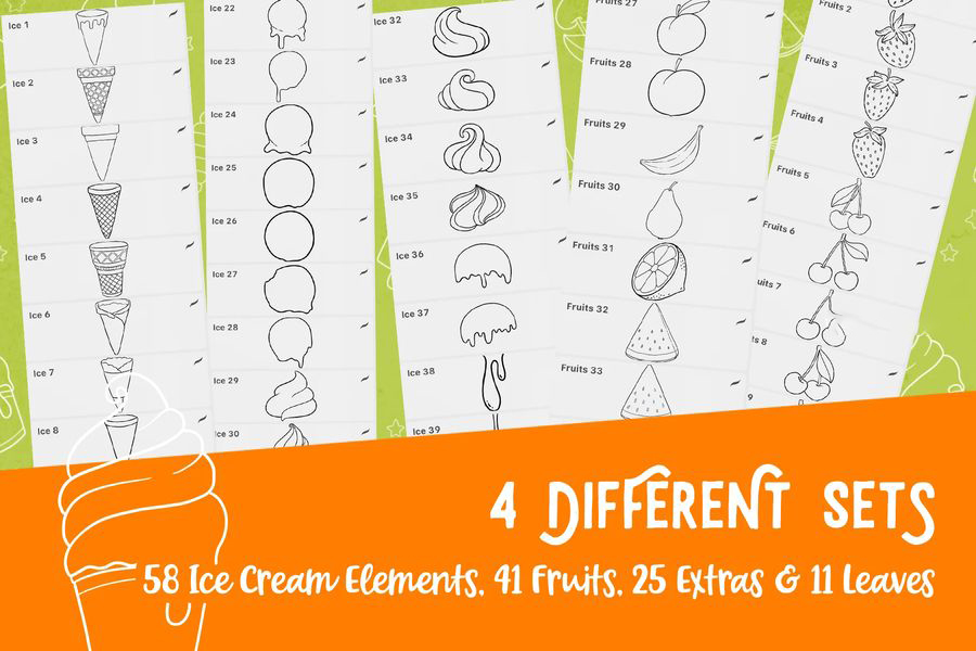 Procreate笔刷-冰淇淋和水果插画图案笔刷素材下载 Procreate资源 第2张