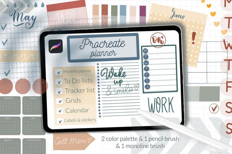 Procreate笔刷-日程计划安排图案贴纸笔刷素材 笔刷资源 第1张