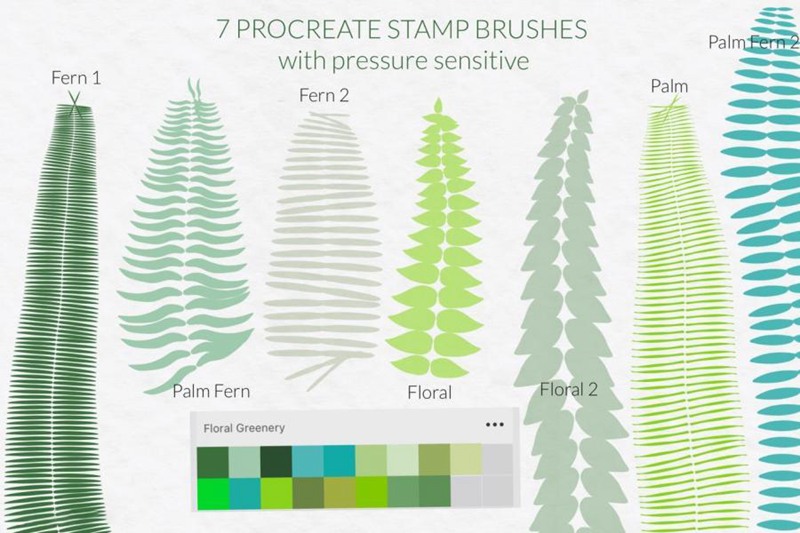 Procreate笔刷-花卉棕榈和蕨类植物图案笔刷素材 Procreate资源 第2张