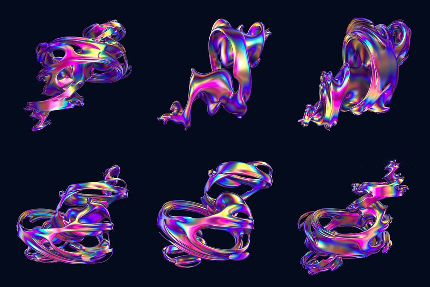 PNG素材-抽象3D金属全息质感旋风形状PNG素材 图片素材 第8张