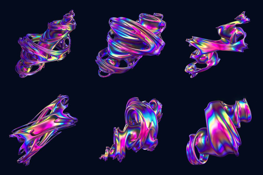 PNG素材-抽象3D金属全息质感旋风形状PNG素材 图片素材 第9张