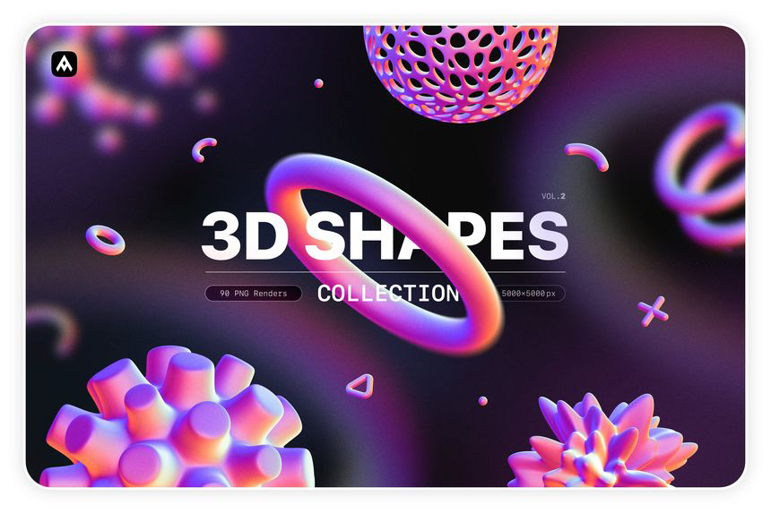 PNG素材-红紫色3D立体几何形状平面设计PNG素材合集 图片素材 第1张