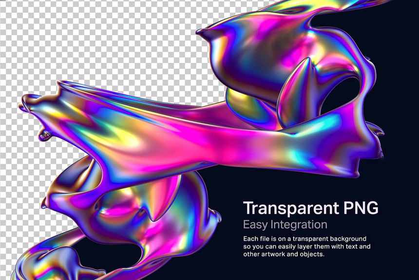 PNG素材-抽象3D金属全息质感旋风形状PNG素材 图片素材 第4张