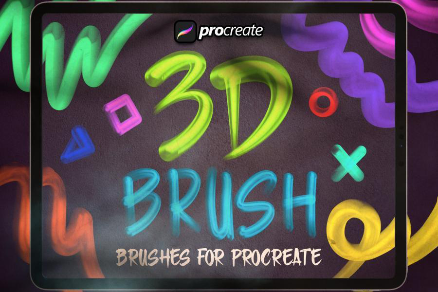 Procreate笔刷-3D立体的彩色艺术涂鸦文字笔刷素材 笔刷资源 第1张