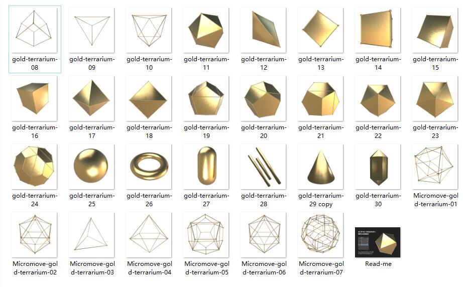PNG素材-30款金色3D立体几何图形元素平面PNG素材 图片素材 第6张