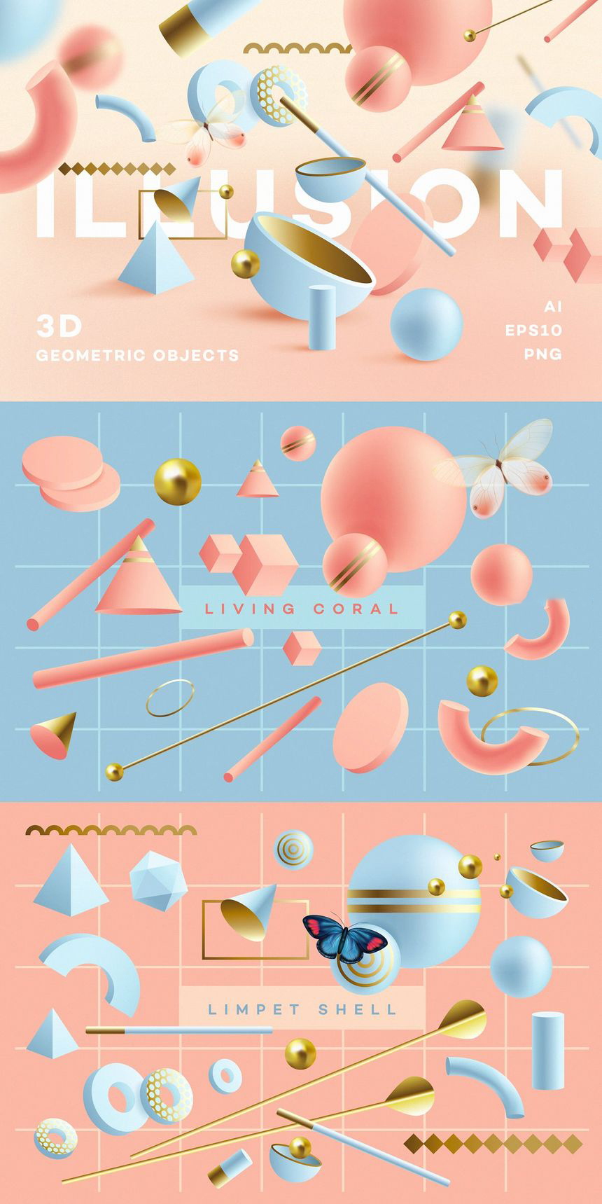 PNG素材-梦幻色3D几何图形元素PNG素材包 图片素材 第2张