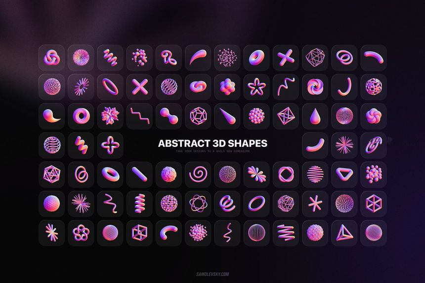 PNG素材-红紫色3D立体几何形状平面设计PNG素材合集 图片素材 第13张
