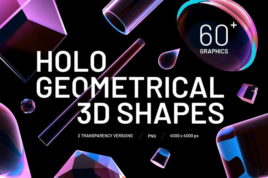 PNG素材-100款全息效果3D几何形状PNG素材合集 图片素材 第1张