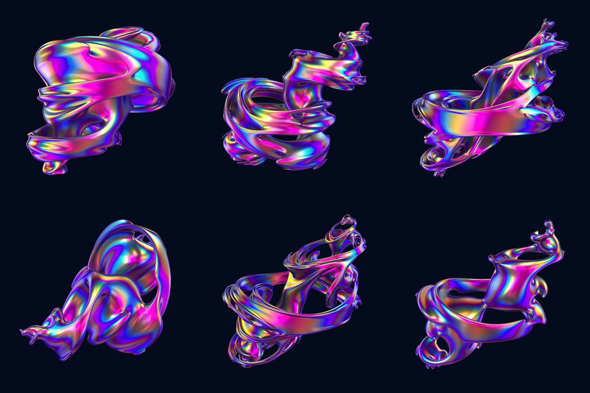 PNG素材-抽象3D金属全息质感旋风形状PNG素材 图片素材 第10张