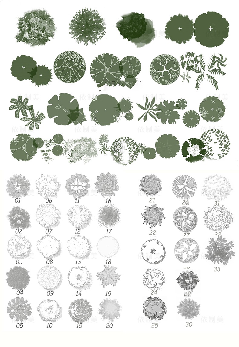 15大类建筑园林景观ps笔刷设计合集人物植物平面树云朵水墨烟雾水彩纹理 图片素材 第9张