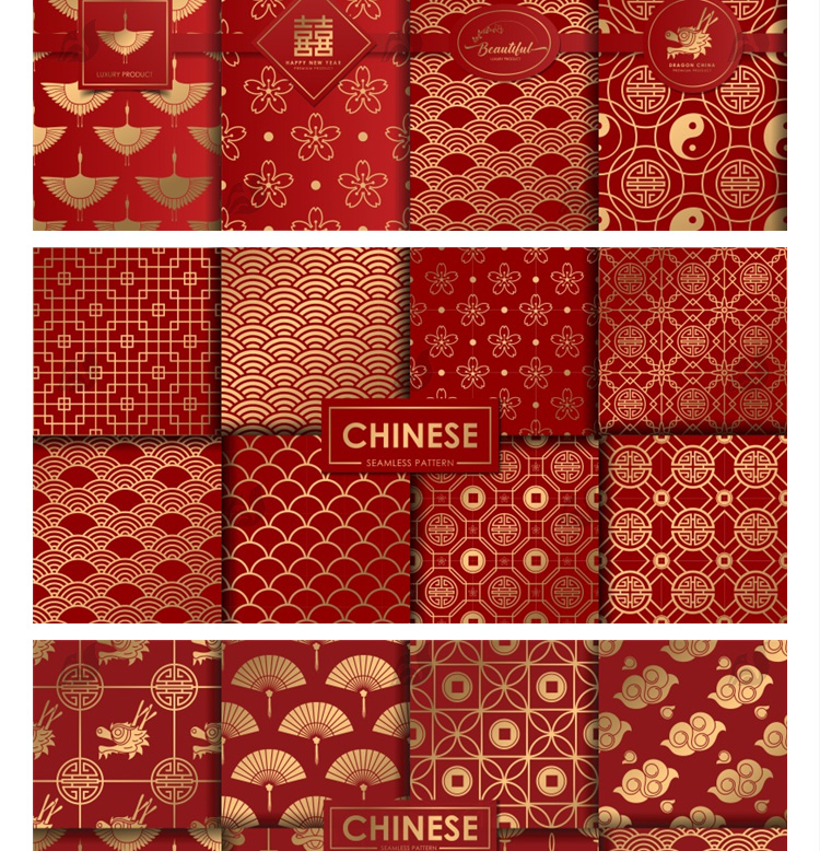 100款中国风喜庆新年传统红包封面底纹无缝图案AI矢量平面包装设计素材 设计素材 第8张