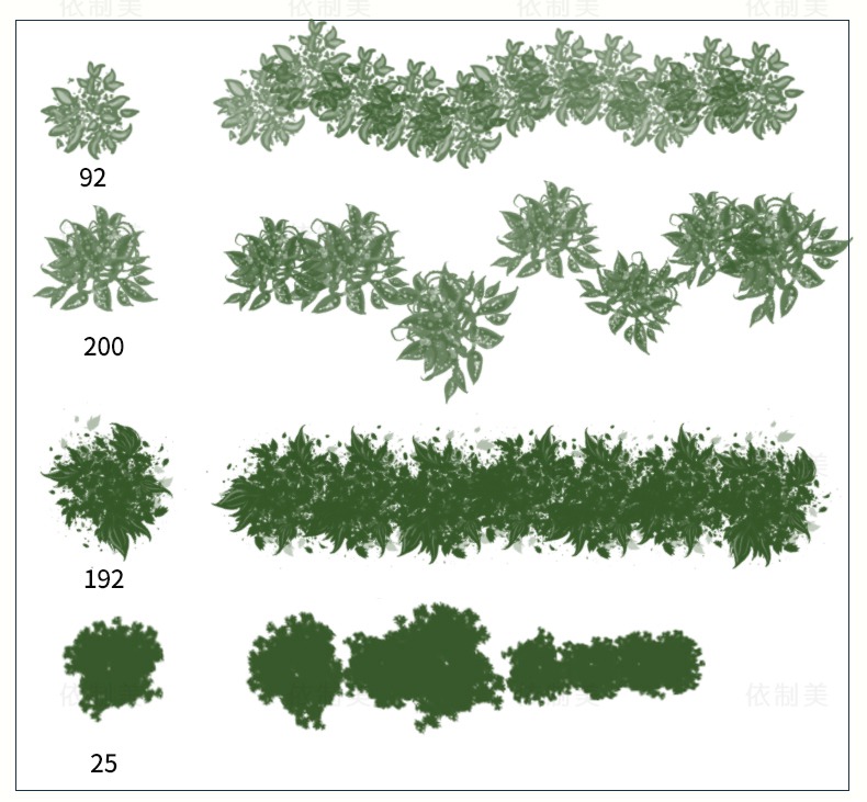 15大类建筑园林景观ps笔刷设计合集人物植物平面树云朵水墨烟雾水彩纹理 图片素材 第8张
