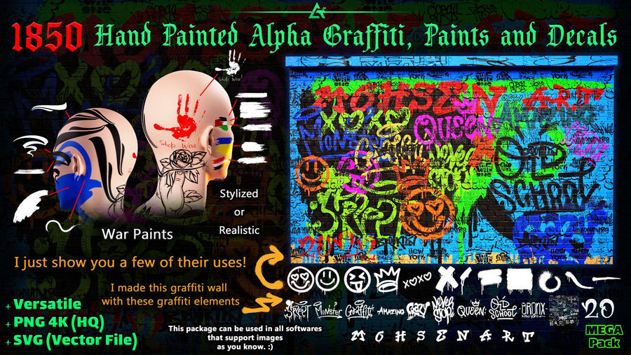 PNG素材-街头元素艺术油漆贴花涂鸦效果的手绘贴纸PNG素材 图片素材 第2张
