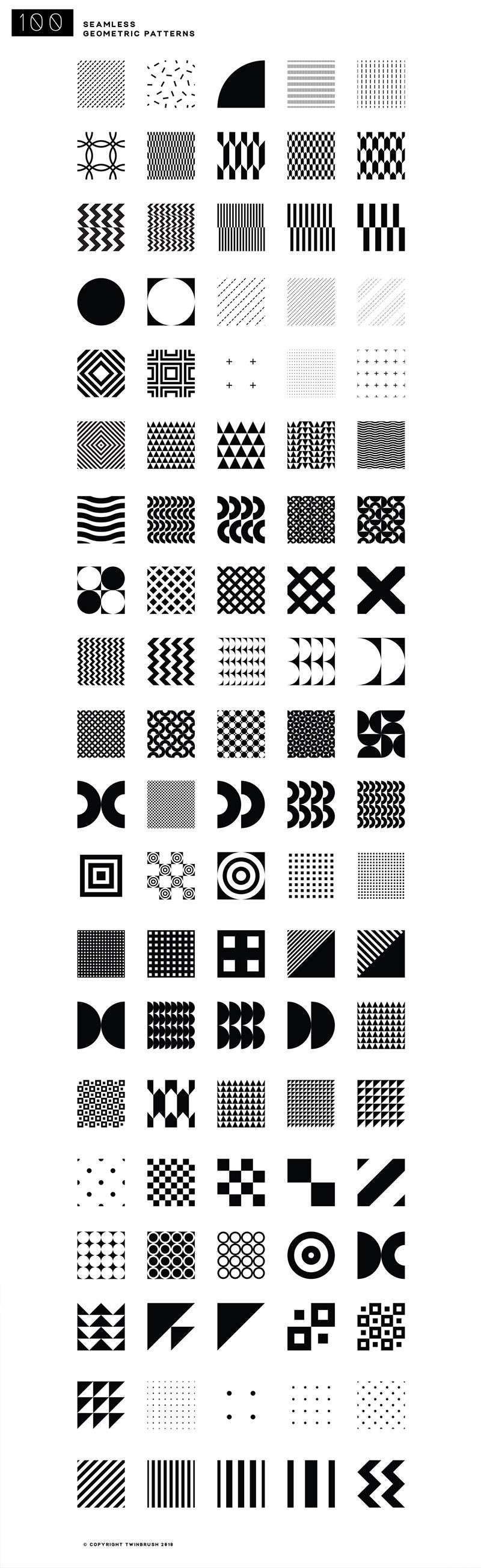 100个黑白几何图形包装图案，AI PNG格式 图片素材 第2张