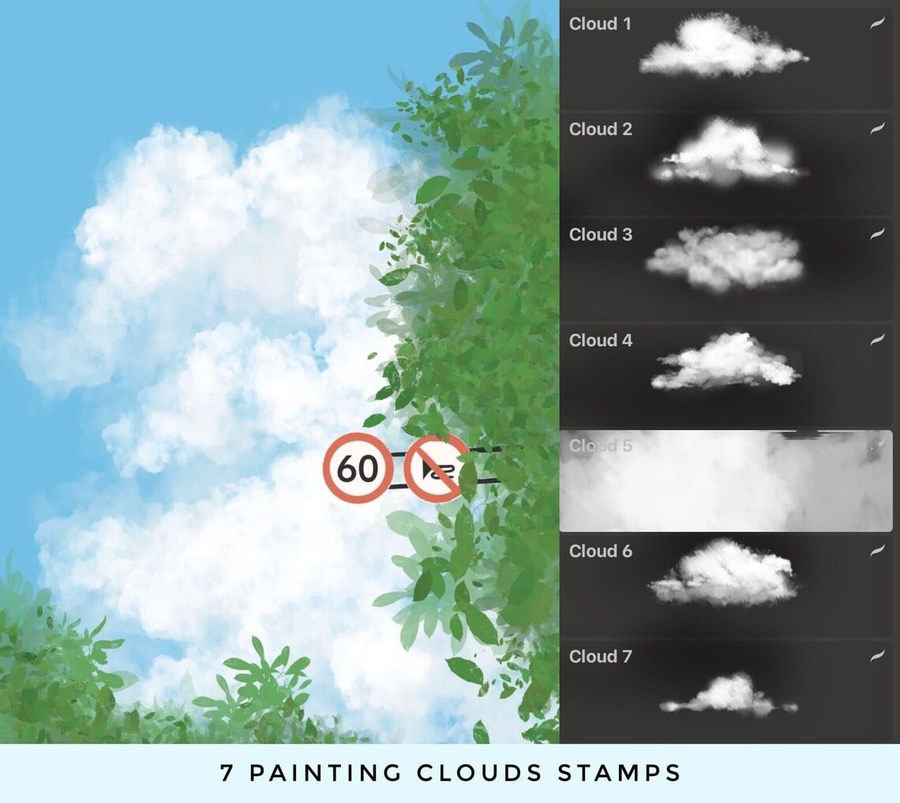 Procreate笔刷-72款动漫云彩云朵天空图案笔刷素材 笔刷资源 第7张