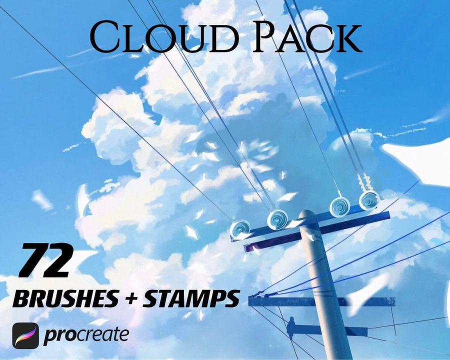 Procreate笔刷-72款动漫云彩云朵天空图案笔刷素材 笔刷资源 第1张