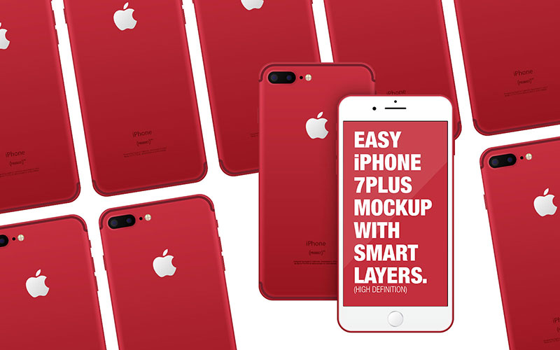 iPhone7 red 红色手机模版，PSD格式 样机素材 第1张
