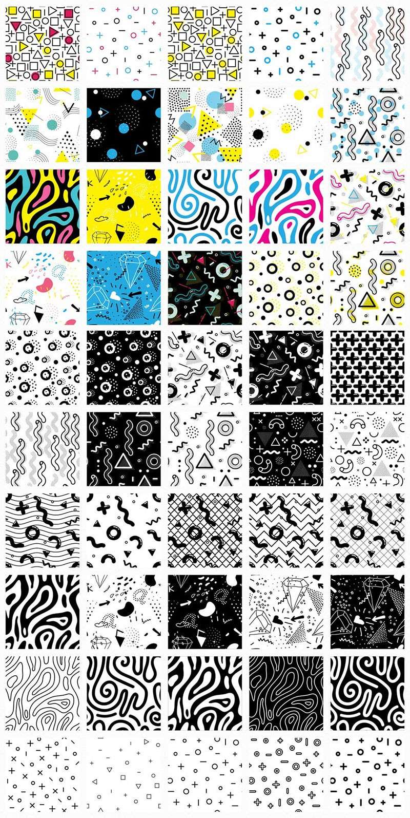 50个孟菲斯风矢量无缝包装图案，AI JPG格式 图片素材 第2张