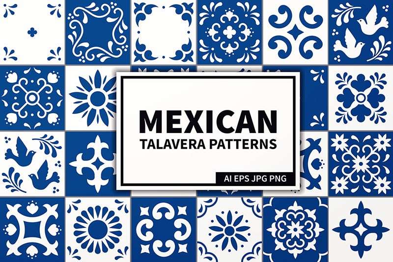 墨西哥塔拉维拉瓷砖图案套装 图片素材 第1张