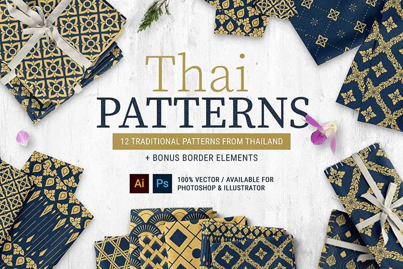 泰国传统服饰花纹图案，AI PSD PAT格式 图片素材 第1张
