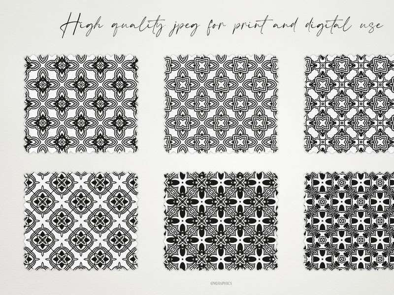 12个黑白无缝装饰图案，JPG格式 图片素材 第2张