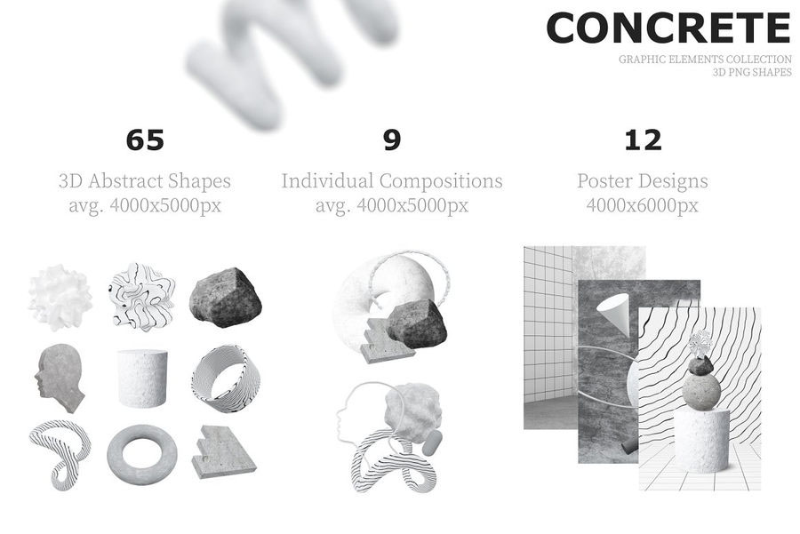 PNG素材-3D立体几何图形混凝土水泥纹理质感元素PNG素材 图片素材 第2张