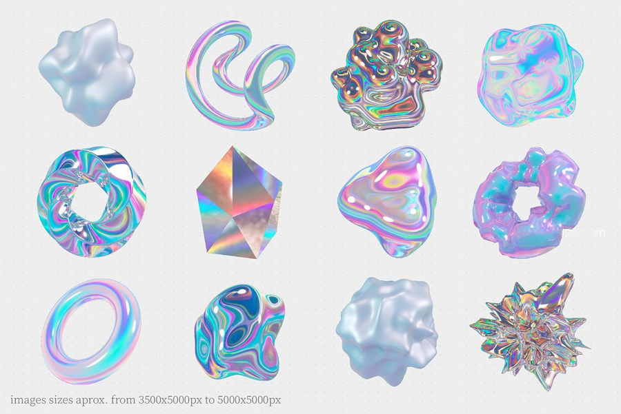 PNG素材-HOLO全息彩虹色3D几何有机形状图形元素 图片素材 第4张