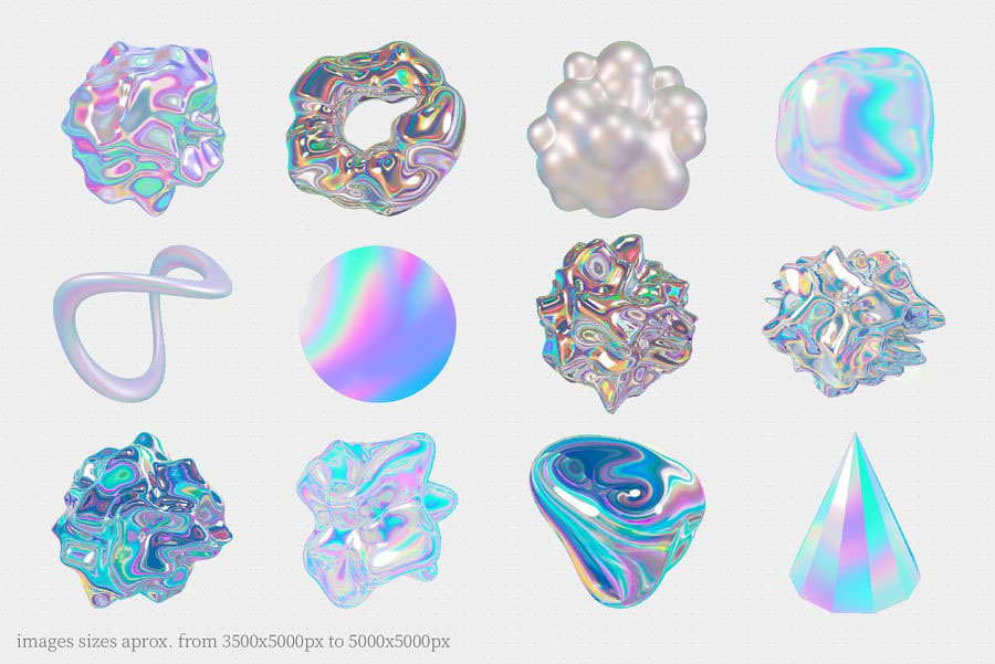 PNG素材-HOLO全息彩虹色3D几何有机形状图形元素 图片素材 第5张