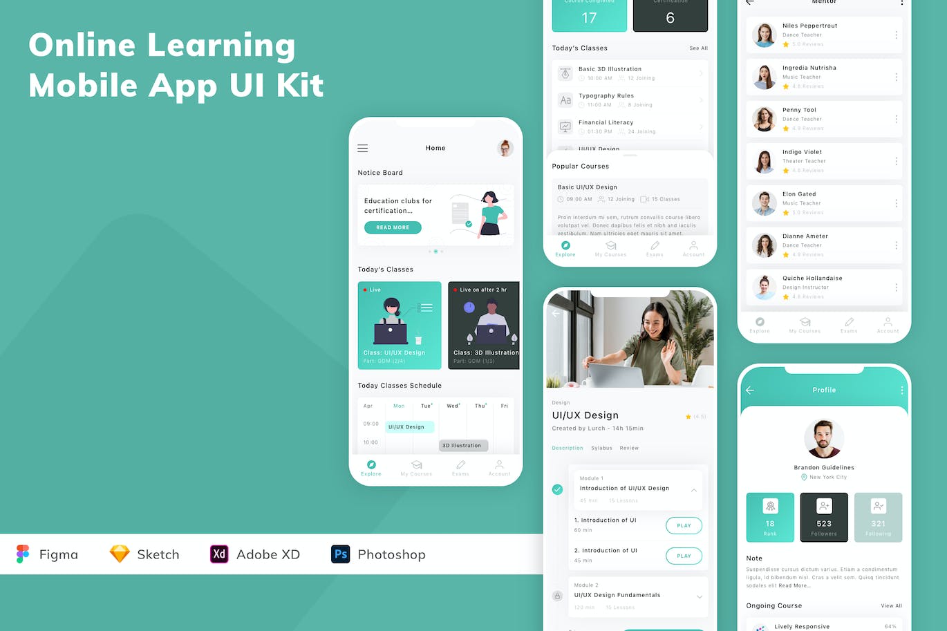 在线学习应用App模板UI套件 Online Learning Mobile App UI Kit APP UI 第1张