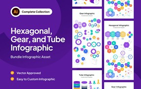 六角形、齿轮和管状信息图表素材 Hexagonal, Gear, & Tube Infographic Asset