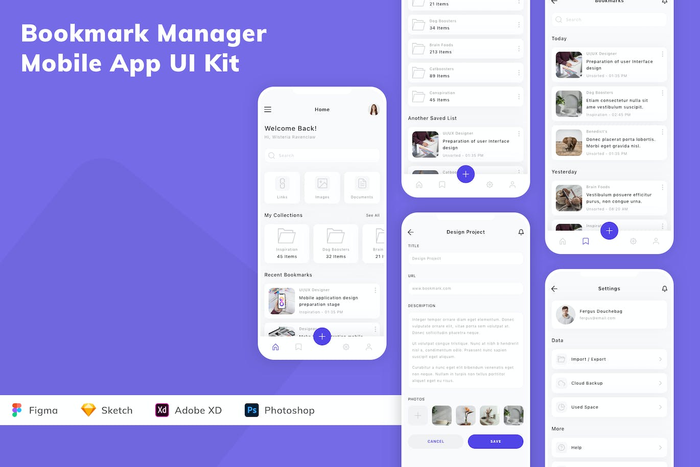 书签管理器移动应用程序App UI设计套件 Bookmark Manager Mobile App UI Kit APP UI 第1张
