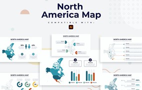 北美地图信息图表矢量模板 North America Map Illustrator Infographics