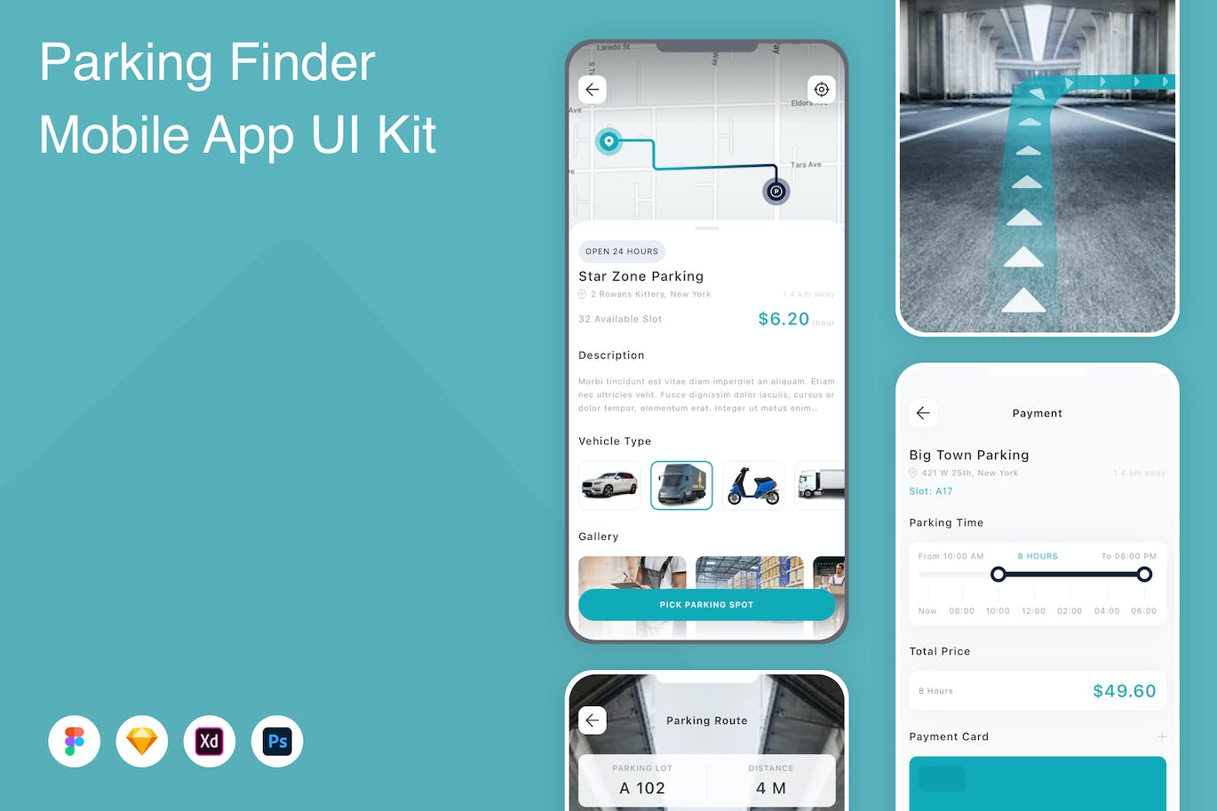 停车位查找移动应用程序App设计UI模板 Parking Finder Mobile App UI Kit APP UI 第1张