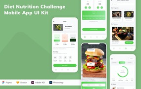 饮食营养挑战应用App模板UI套件 Diet Nutrition Challenge Mobile App UI Kit