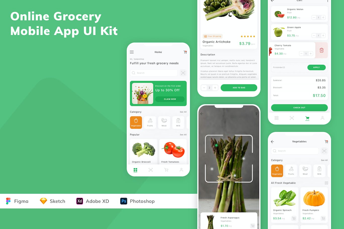 在线杂货店移动应用程序App UI设计套件 Online Grocery Mobile App UI Kit APP UI 第1张