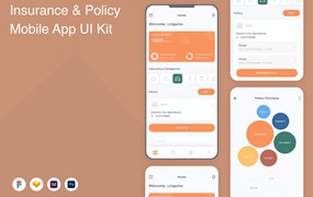 保险方案移动应用程序App设计UI模板 Insurance & Policy Mobile App UI Kit