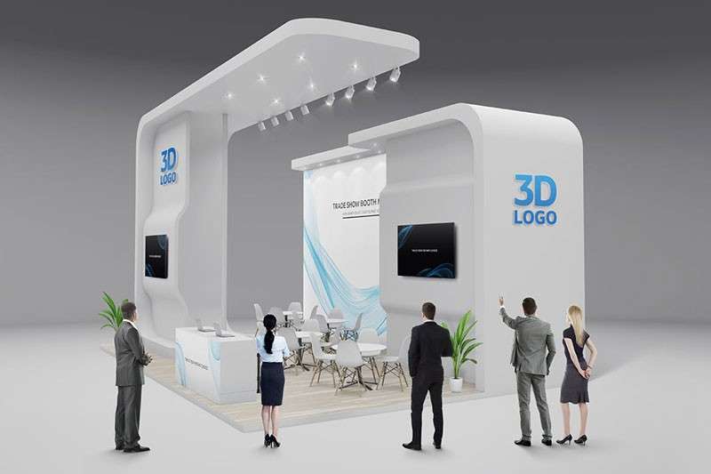12个展厅接待台设计3D展示样机PSD模板 样机素材 第1张