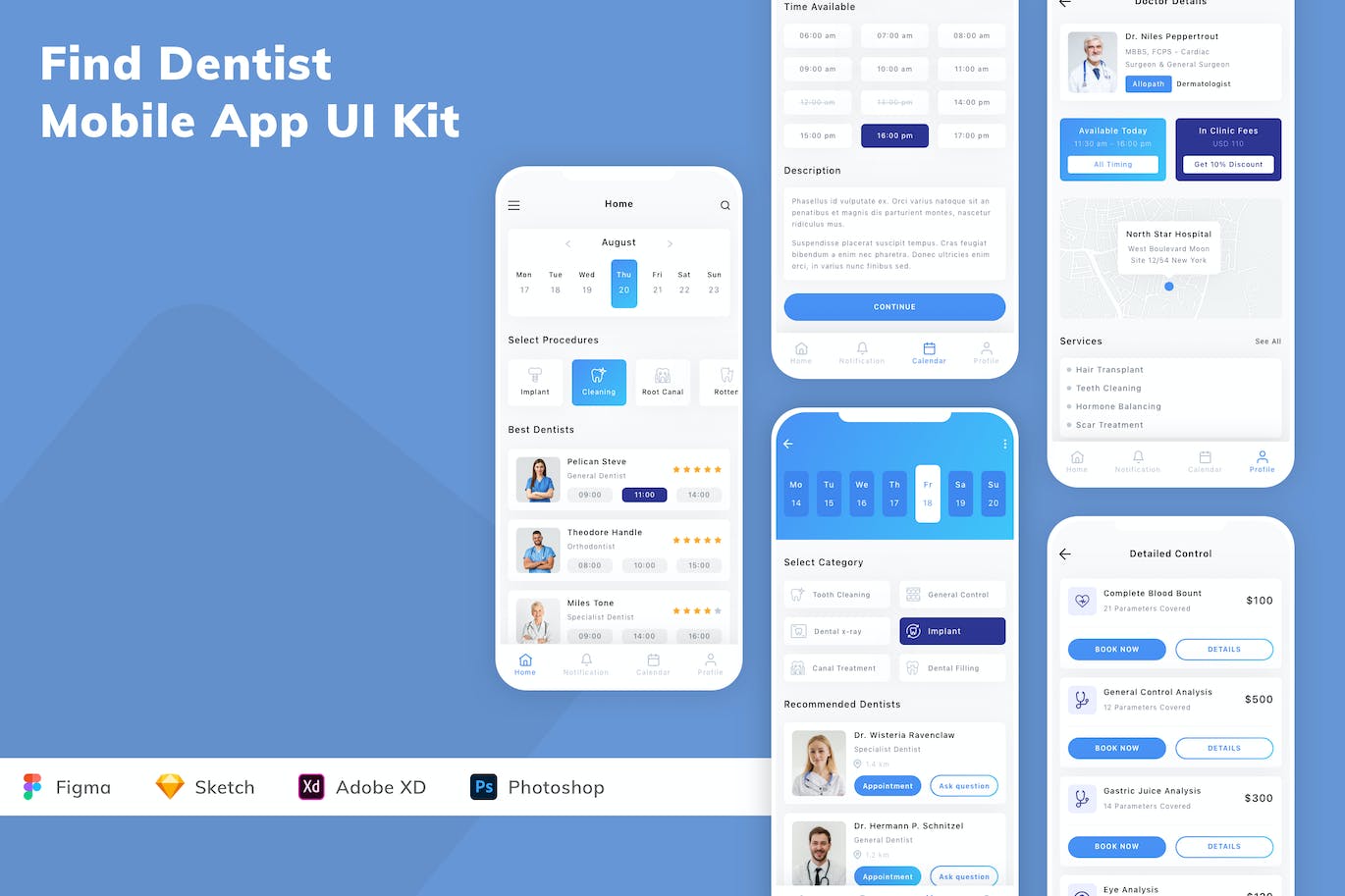 牙医牙科应用App模板UI套件 Find Dentist Mobile App UI Kit APP UI 第1张