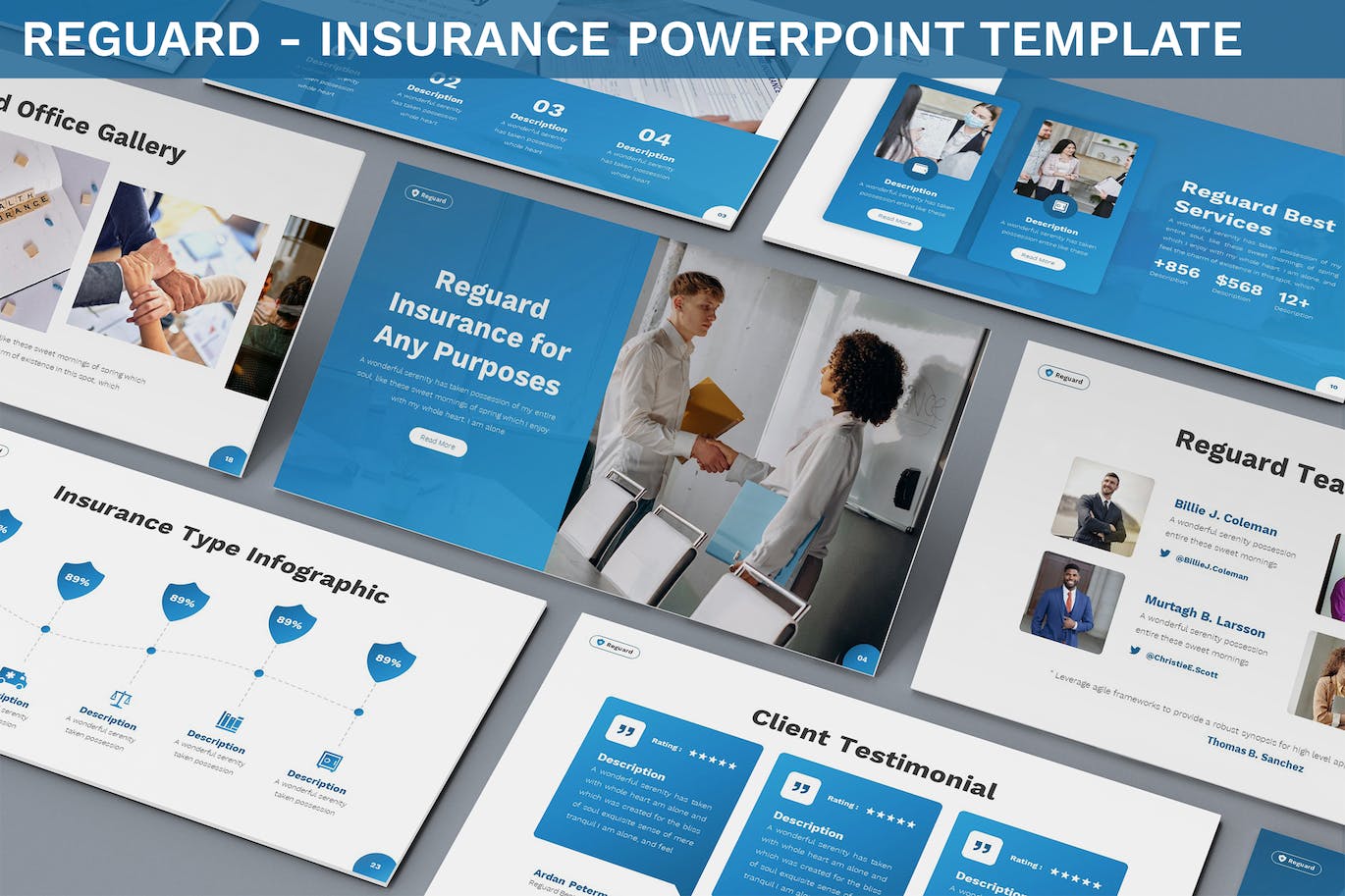 安全保险幻灯片演示PPT模板 Reguard – Insurance Powerpoint Template 幻灯图表 第1张
