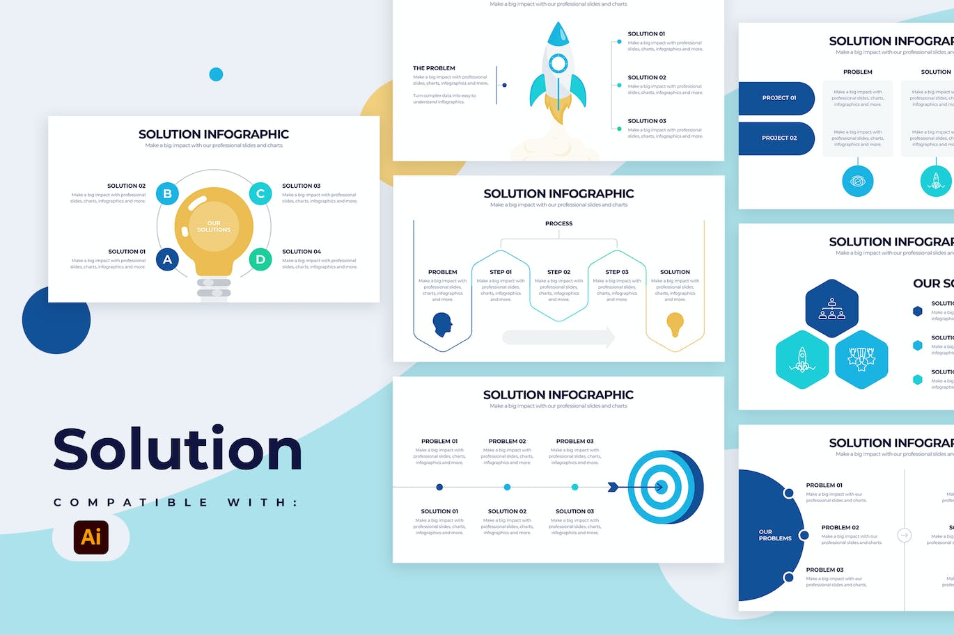 解决方案信息图表矢量模板 Business Solution Illustrator Infographics 幻灯图表 第1张