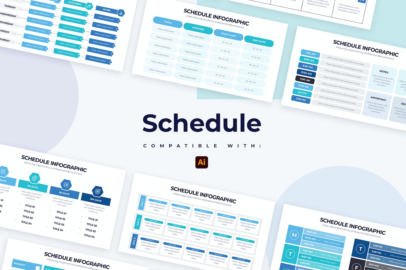 企业时间轴信息图表矢量模板 Business Schedule Illustrator Infographics 幻灯图表 第1张