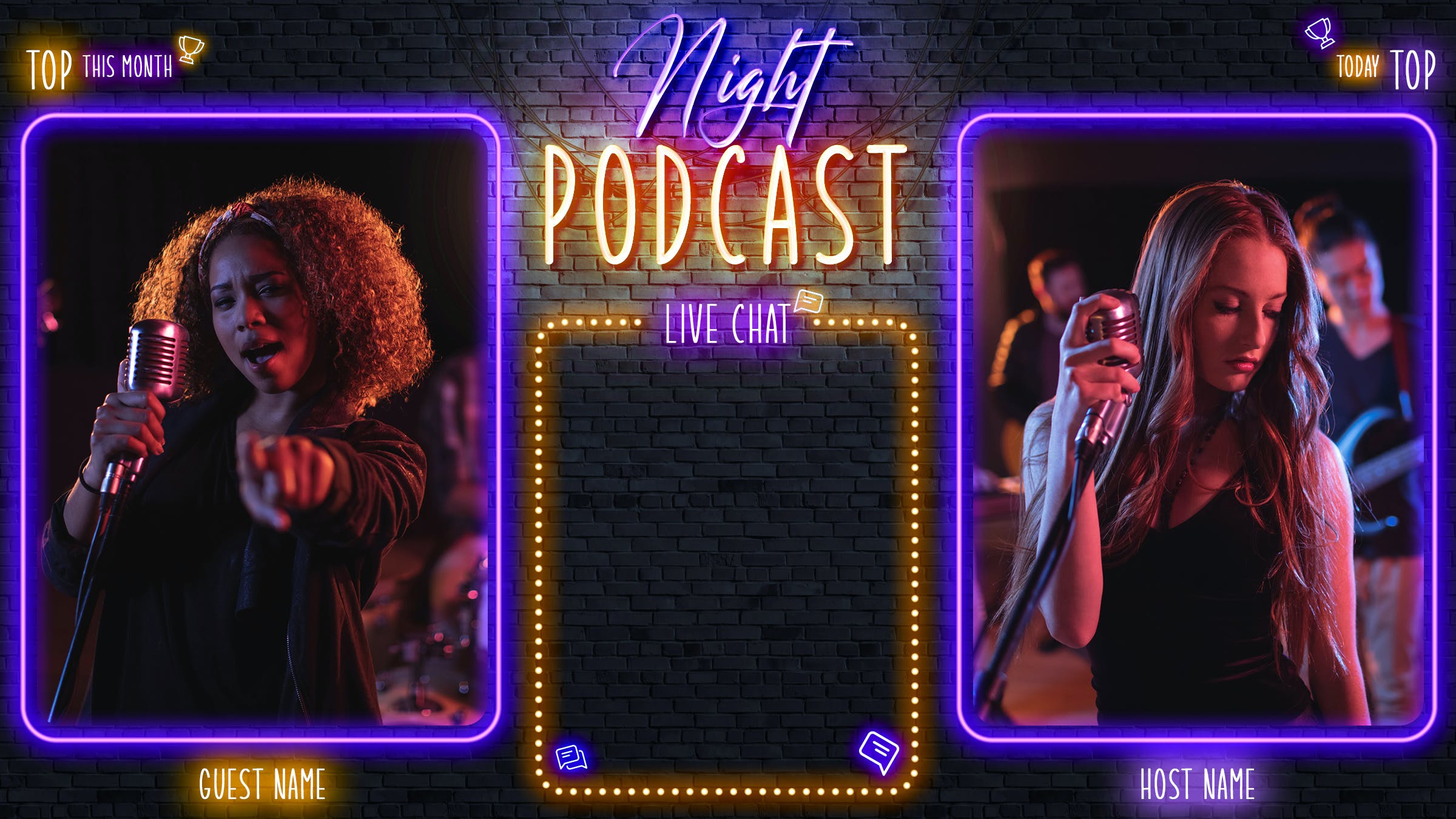 深夜音乐频道Twitch平台界面设计模板 Night Podcast – Twitch Overlay 设计素材 第2张