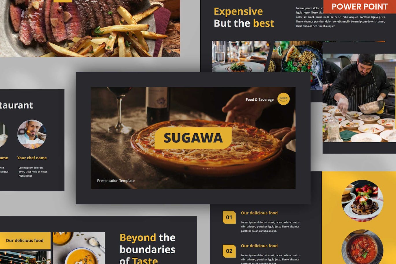 西餐厅美食PPT设计模板 Sugawa Restaurant PowerPoint 幻灯图表 第1张
