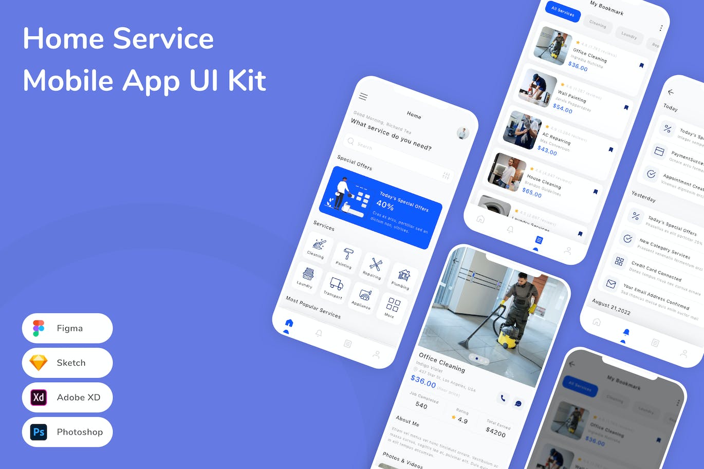 家庭家政服务App应用程序UI设计模板套件 Home Service Mobile App UI Kit APP UI 第1张