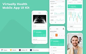 模拟健康移动应用程序App UI设计套件 Virtually Health Mobile App UI Kit