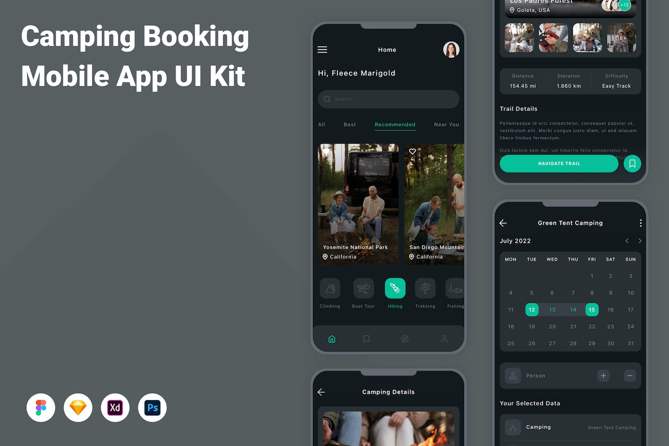 露营预订移动应用程序App设计UI模板 Camping Booking Mobile App UI Kit APP UI 第1张